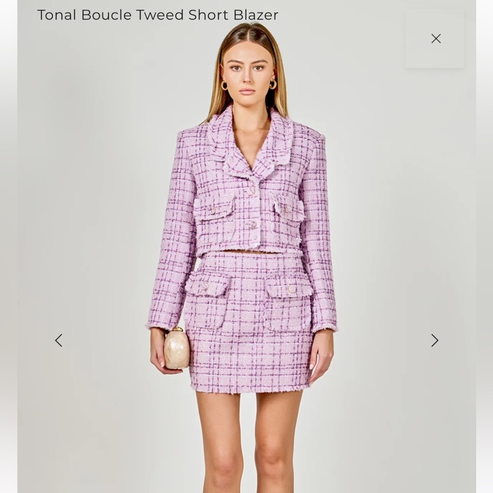 NWT Endless Rose Purple Tonal Boucle Skirt and Blazer Set XS/S